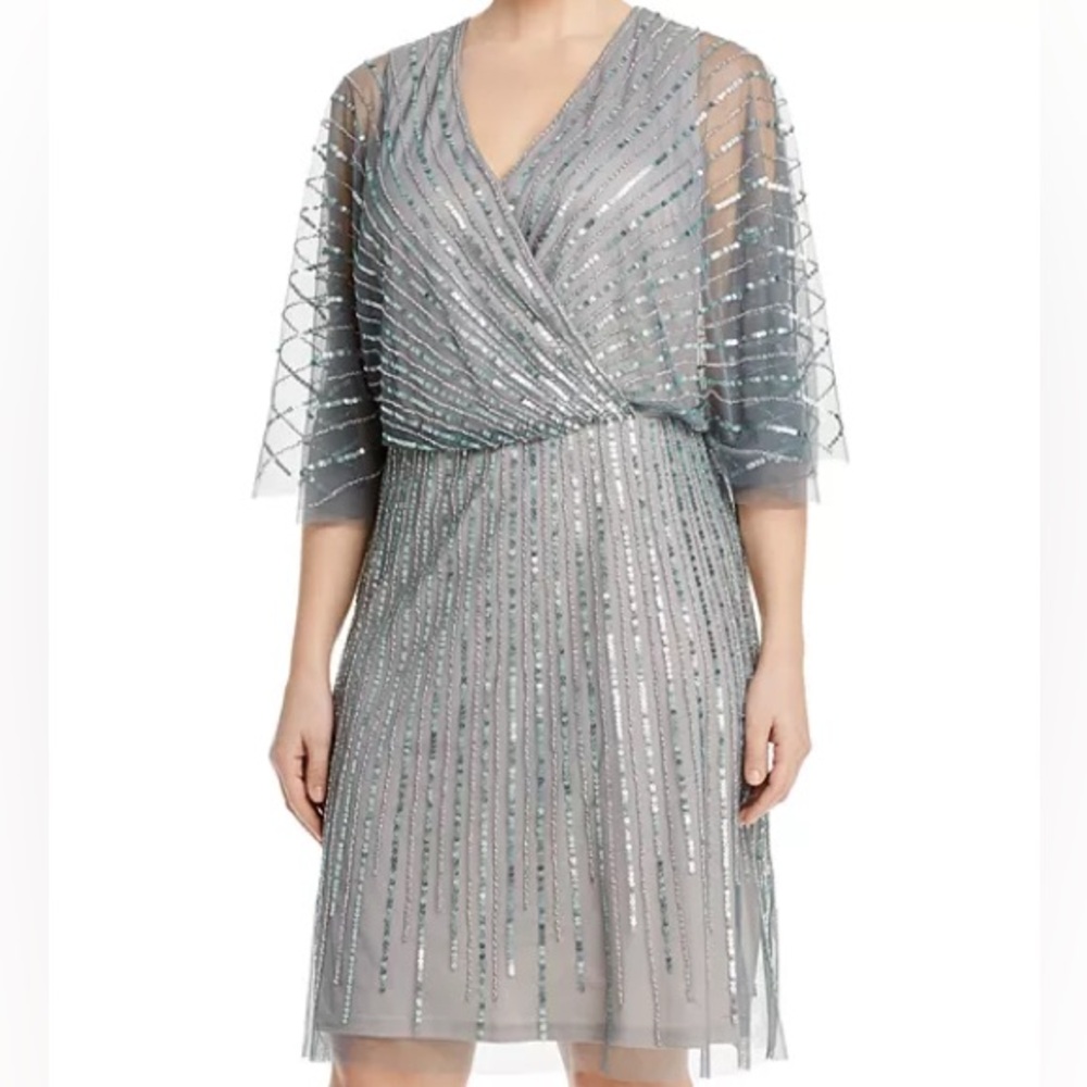 Adrianna Papell Gray Sequin Dress